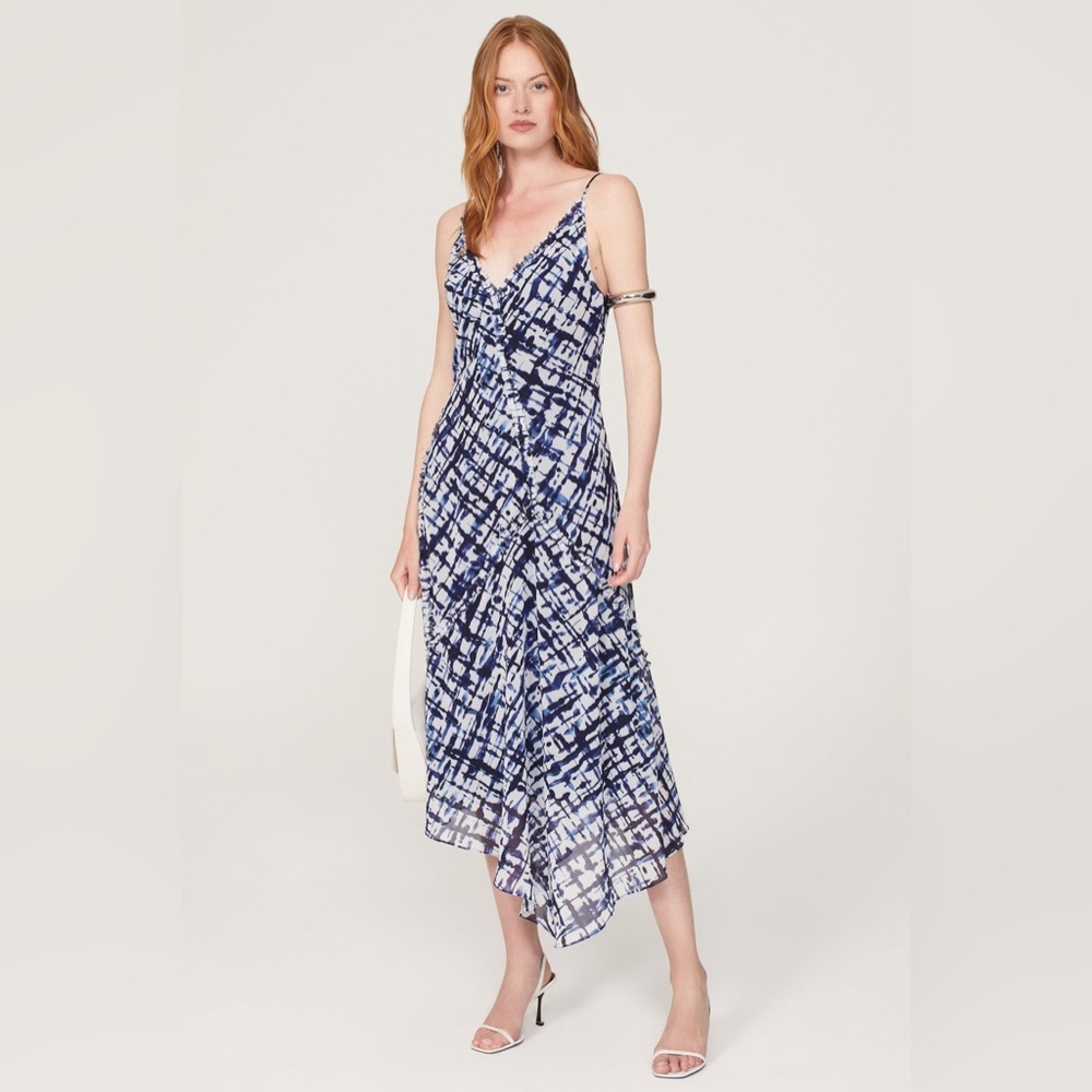 Jason Wu Blue and White Printed Spaghetti-Strap Midi Dress Size 4